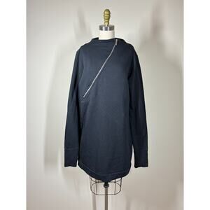 Marcella Black Sweatshirt Mini Dress Tunic Large Asymmetric Zipper Minimalist